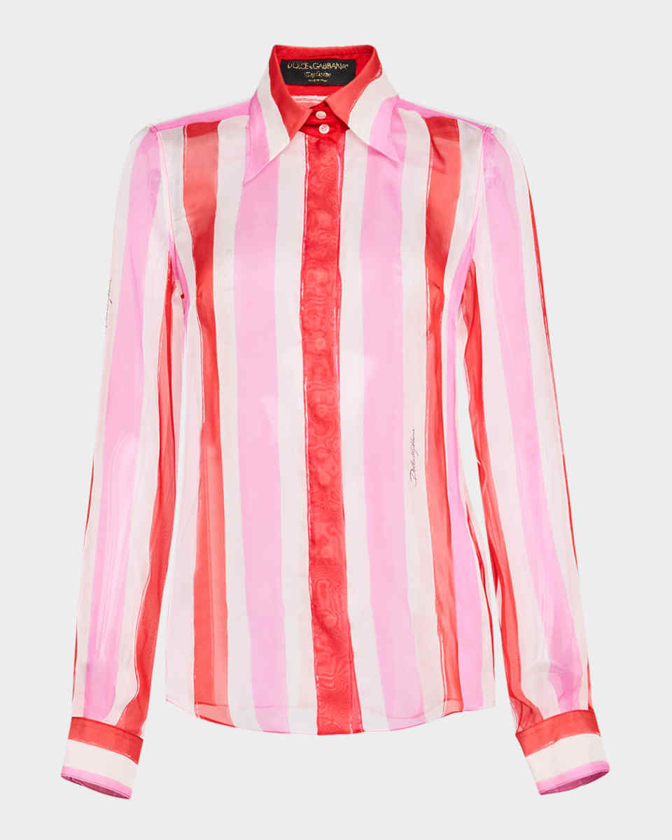Stripe Button Down Chiffon Blouse